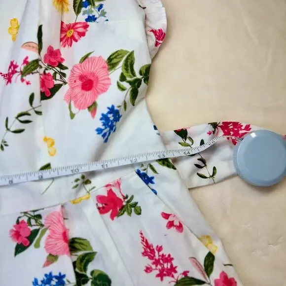 Gal Meets Glam Beverly Ruffle Floral Cotton Wide Leg Jumpsuit White Women’s 4 - Picture 14 of 16